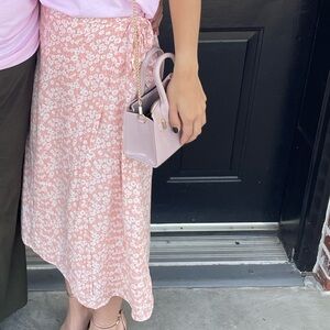 Pink Floral Midi Side Wrap Skirt